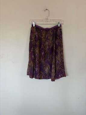 Worthington Women's Purple and Brown Paisley Chiffon Midi Skirt Size 4